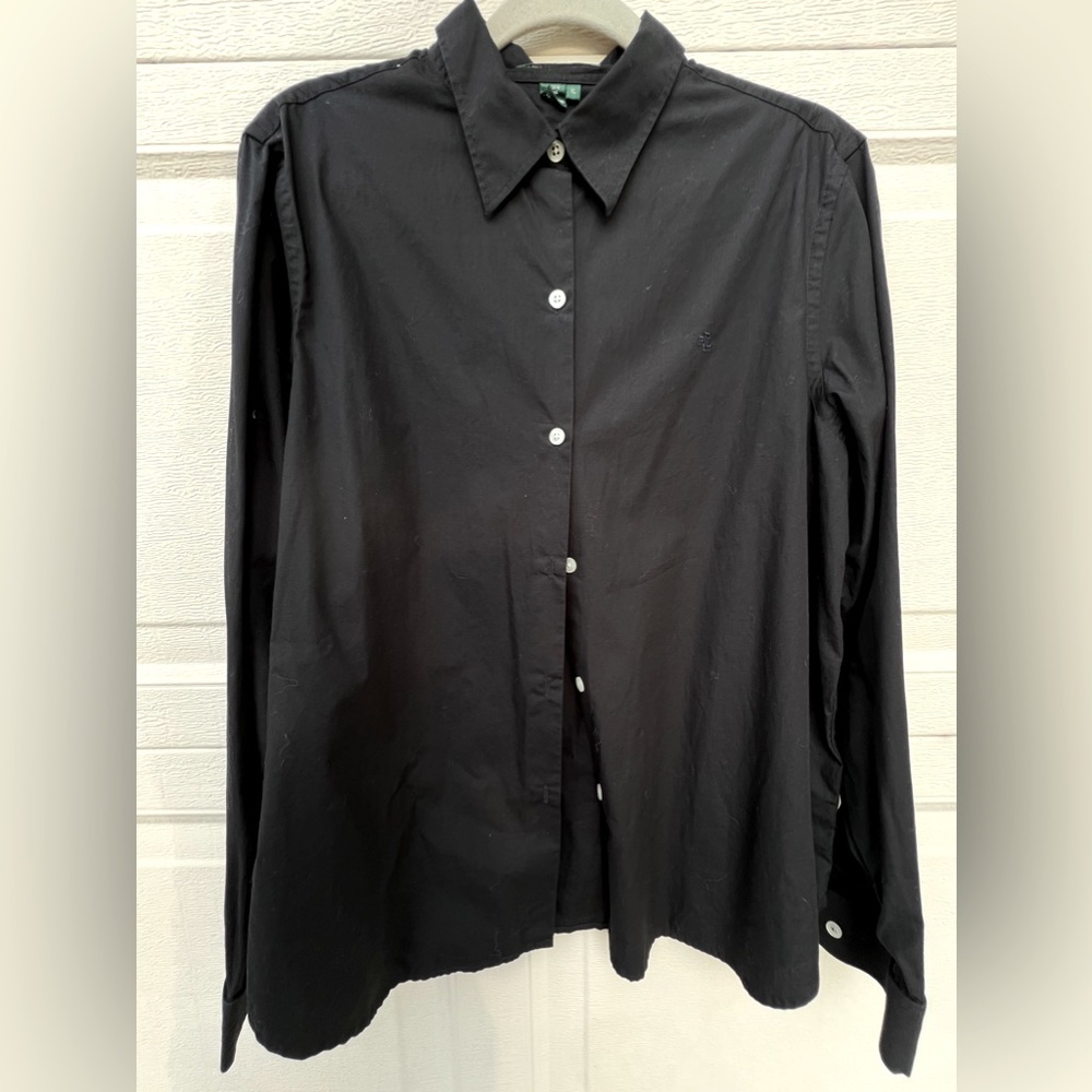 Lauren Ralph Laure Black Button Down Shirt XL